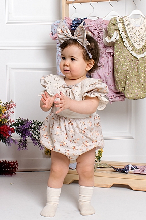 JBK BABY ELIF - Beige Flower Baby Girl Overalls With Hair Accessory