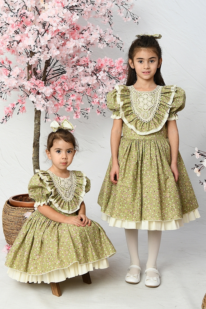 BAHAR - Green Flower Baby Girl Dress With Hair Accessory