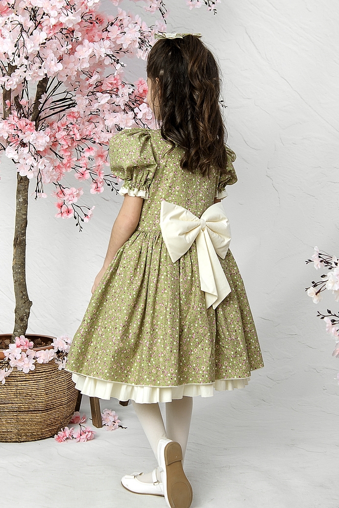 BAHAR - Green Flower Girl Dress With Hair Accessory