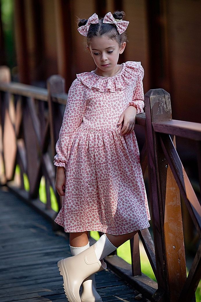 Code2502 Short and Long Sleeve Options Girls Dress & Hair Clip 