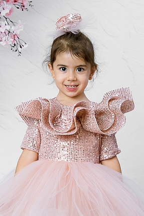 JBK DENIZ - Powder Sequin Exlusive Baby Girl Dress With Hair Accessory satın al