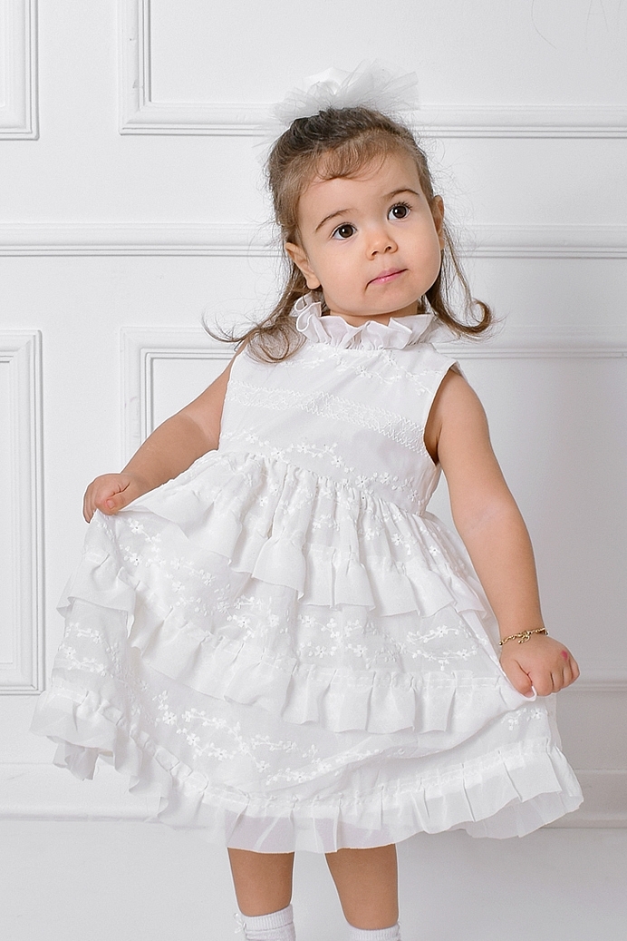 Derin - White Baby Girl Dress With Hair Accessory