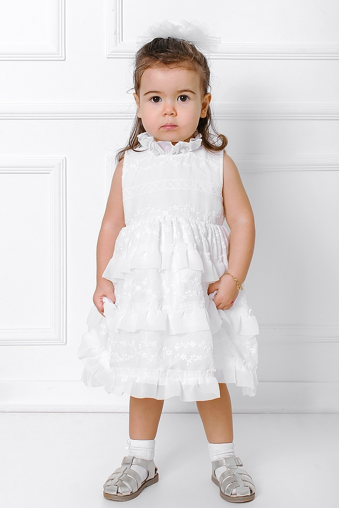 Derin - White Mini Baby Girl Dress With Hair Accessory