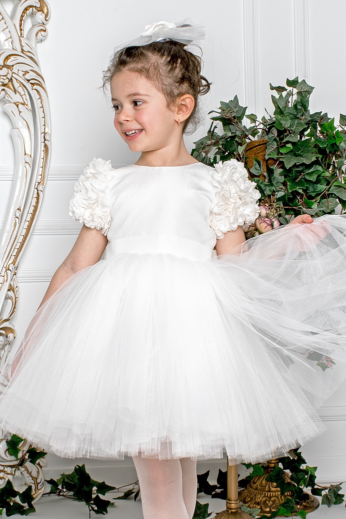 ELA - White Baby Girl Exlusive Dress With Hair Accessory
