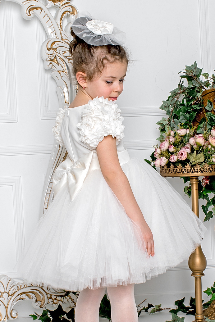 ELA - Baby Girl White Wedding Dress With Hair Accessory 89 Partiavm'de