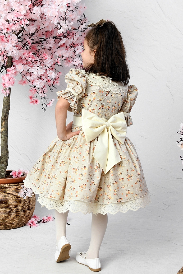 ELIF - Beige Flower Girl Dress With Hair Accessory