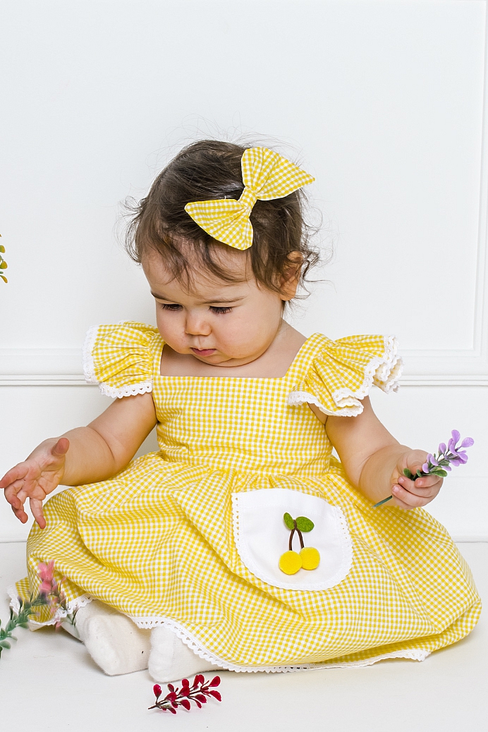 FUNDA - Yellow Cherry Baby Girl Dress With Hair Accessory