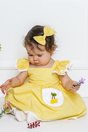 JBK FUNDA - Yellow Cherry Baby Girl Dress With Hair Accessory satın al