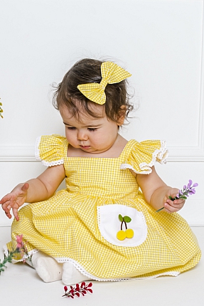 JBK FUNDA - Yellow Cherry Baby Girl Dress With Hair Accessory