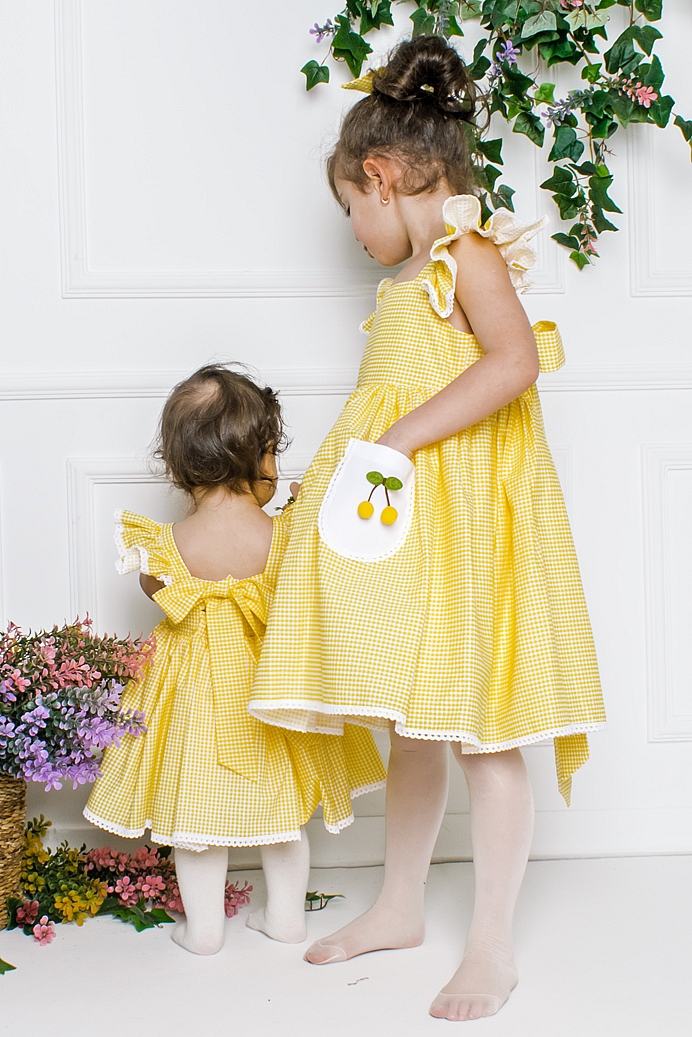 FUNDA - Yellow Cherry Baby Girl Dress With Hair Accessory