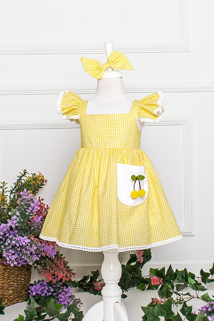 FUNDA - Yellow Cherry Baby Girl Dress With Hair Accessory