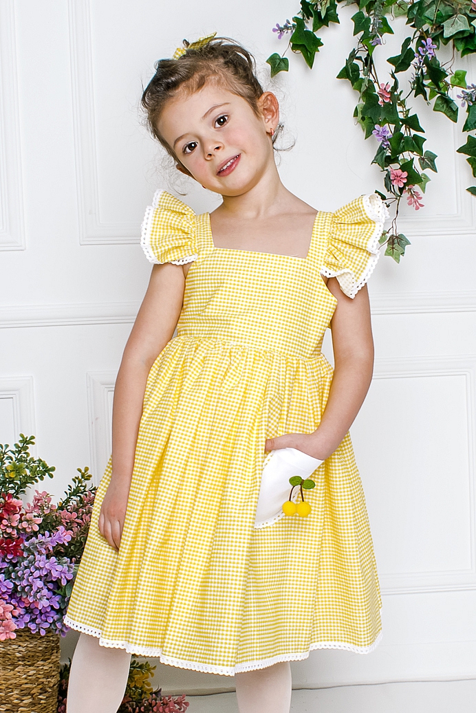 FUNDA - Yellow Cherry Baby Girl Dress With Hair Accessory