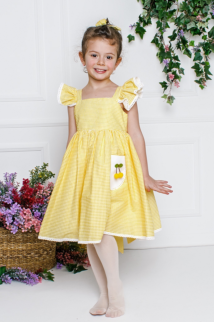 FUNDA - Yellow Cherry Baby Girl Dress With Hair Accessory