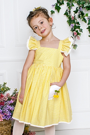 JBK FUNDA - Yellow Cherry Girl Dress With Hair Accessory