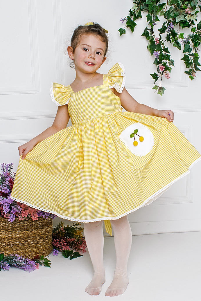 FUNDA - Yellow Cherry Girl Dress With Hair Accessory