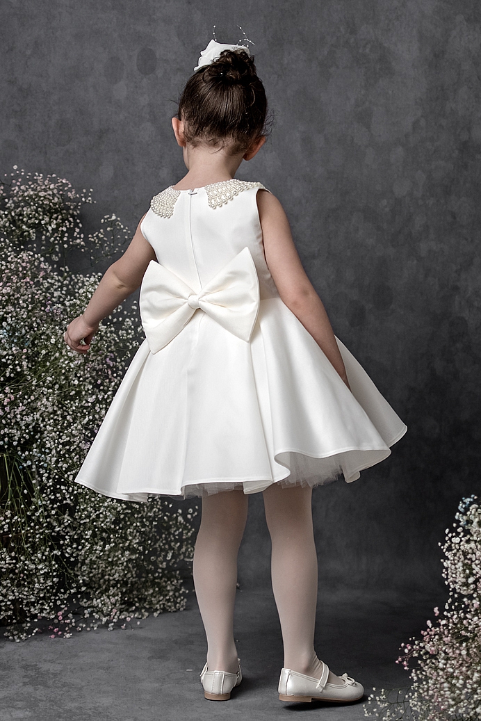 GULER- Baby Girl Pearl Collar Exlusive Dress With Hair Accessory