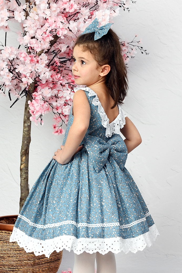 HILAL - Blue Flower Baby Girl Dress With Hair Accessory