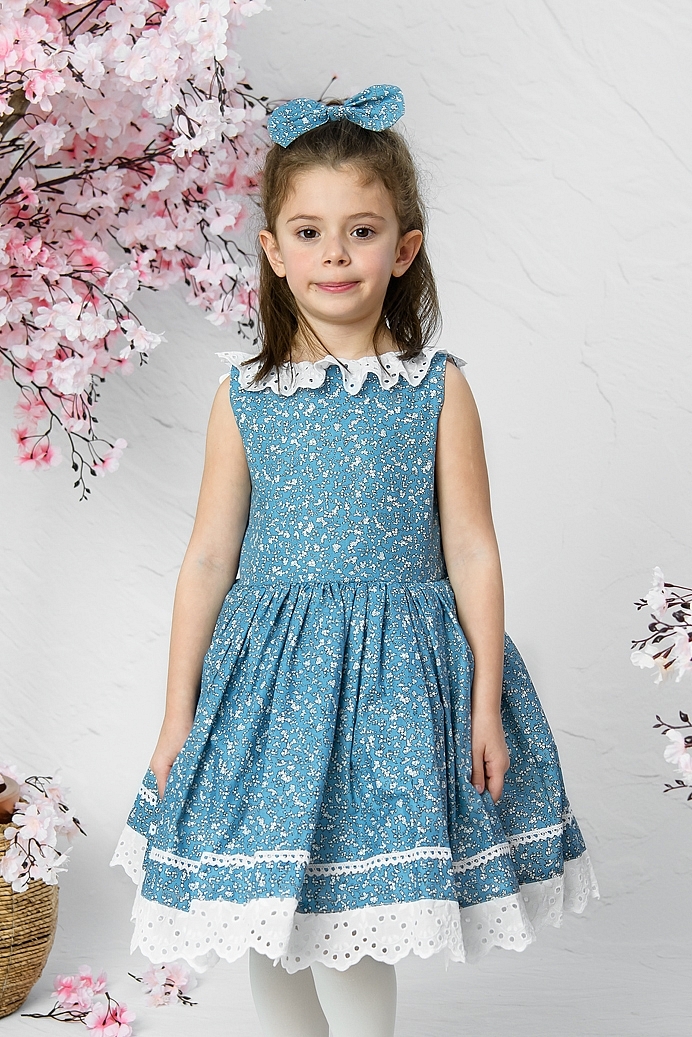 HILAL - Blue Flower Baby Girl Dress With Hair Accessory