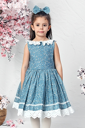 JBK HILAL - Blue Flower Girl Dress With Hair Accessory