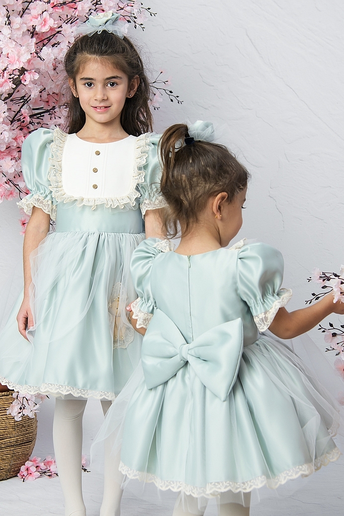 IPEK - Teddy Bear Green Baby Girl Dress With Hair Accessory