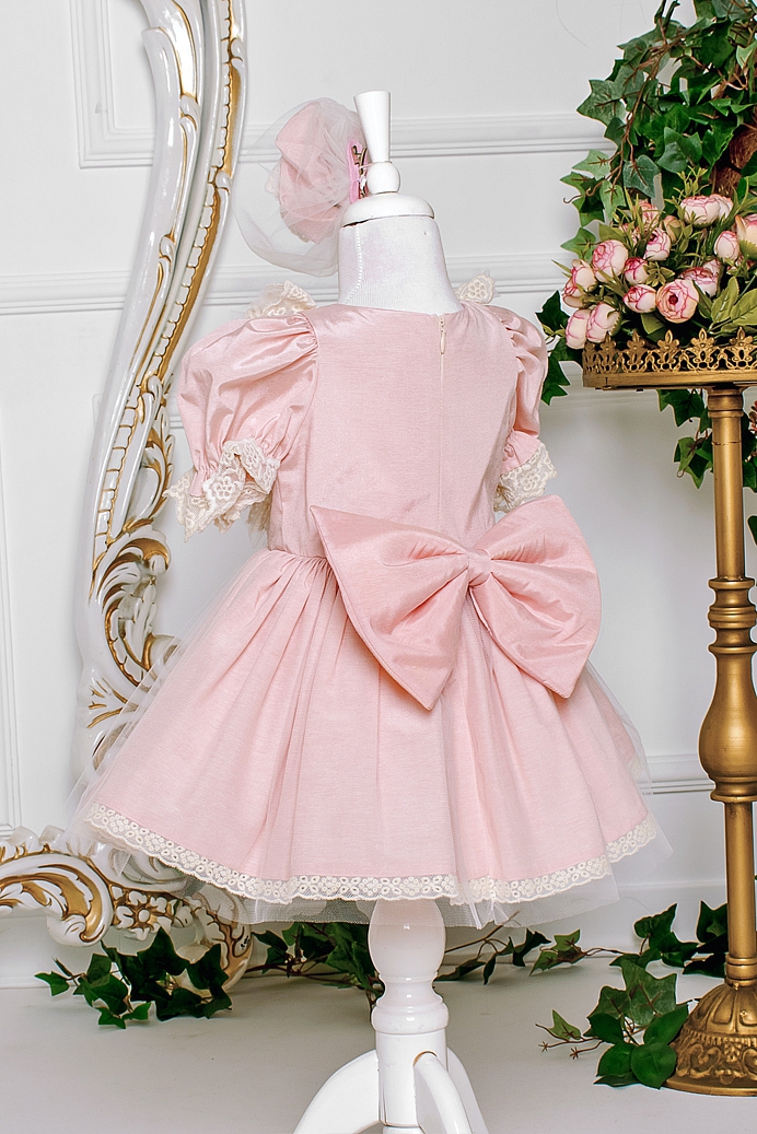 IPEK - Teddy Bear Pink Baby Girl Dress With Hair Accessory