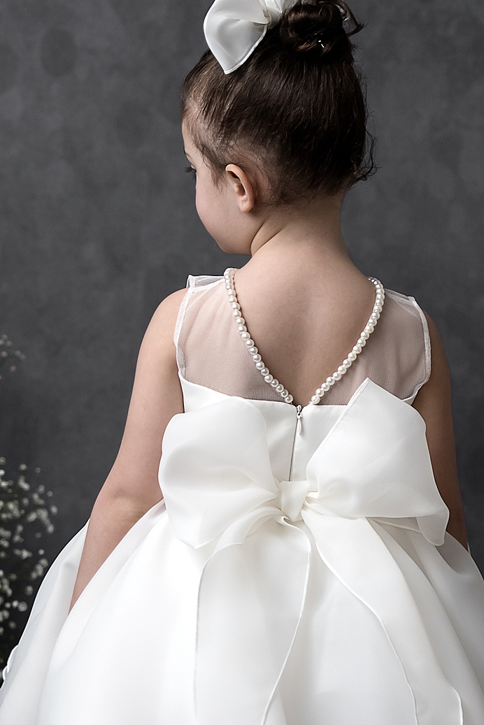 LIDYA - Baby Girl Pearl Collar Soft WhiteExlusive Dress With Hair Accessory