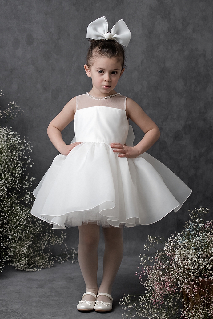 LIDYA - Baby Girl Pearl Collar Soft WhiteExlusive Dress With Hair Accessory