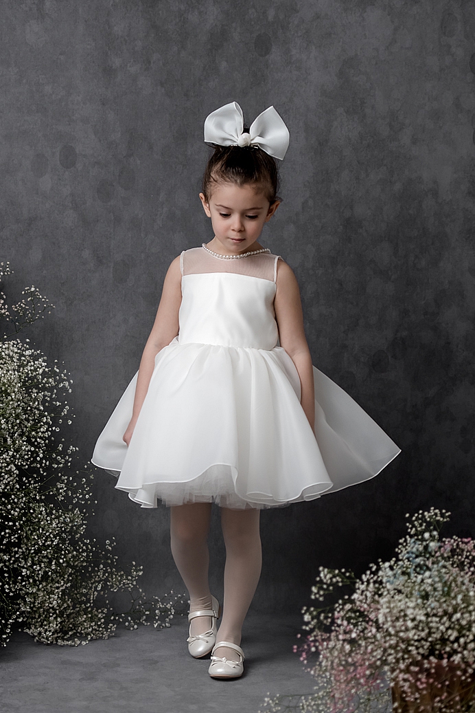 LIDYA - Girl Pearl Collar Soft White Exlusive Dress With Hair Accessory