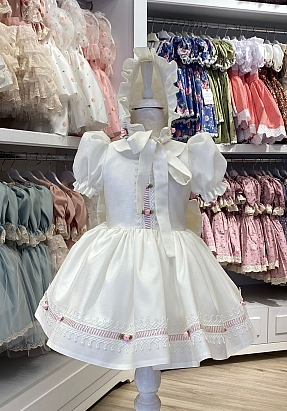 JBK MEVLID - Mini Pink Flower White Baby Girl Dress With Baby Hat satın al