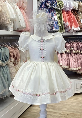 JBK MEVLID - Mini Pink Flower White Baby Girl Dress With Hair Accessorie satın al