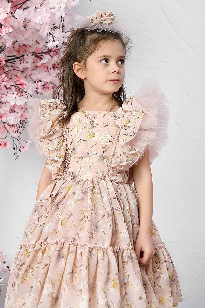 MINA - Powder Flowers Exlusive Baby Girl Dress With Hair Accessory