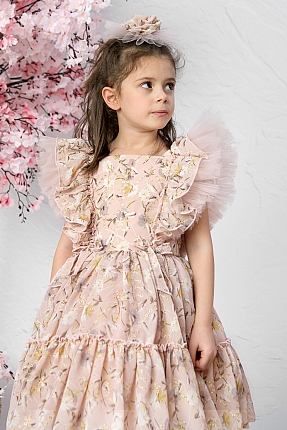 JBK MINA - Powder Flowers Exlusive Baby Girl Dress With Hair Accessory