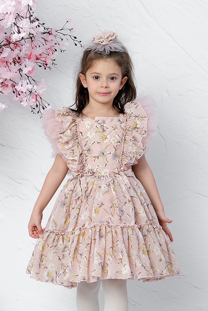 MINA - Powder Flowers Exlusive Baby Girl Dress With Hair Accessory