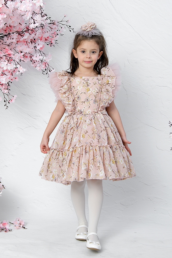 MINA - Powder Flowers Exlusive Baby Girl Dress With Hair Accessory