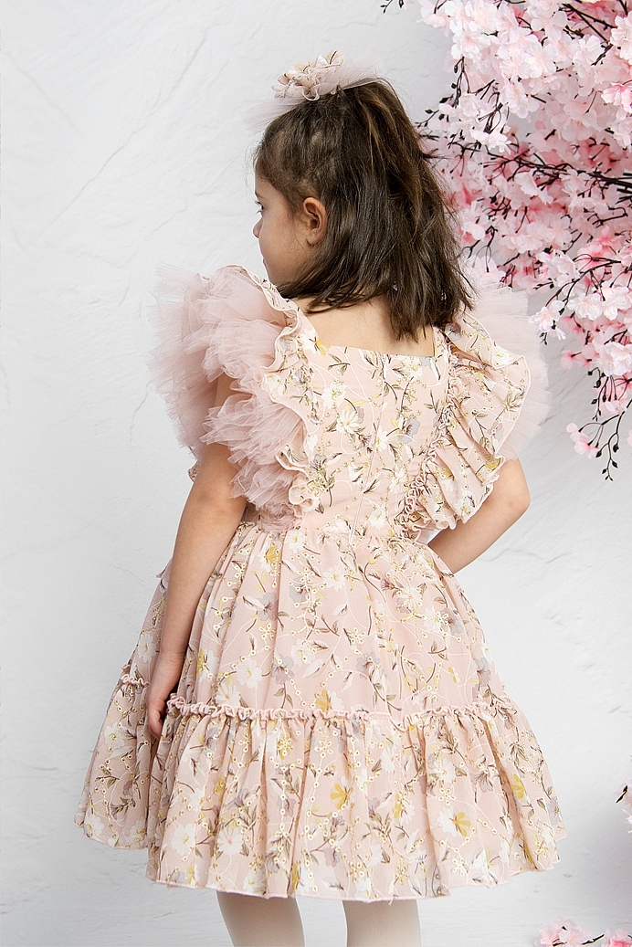 MINA - Powder Flowers Exlusive Baby Girl Dress With Hair Accessory