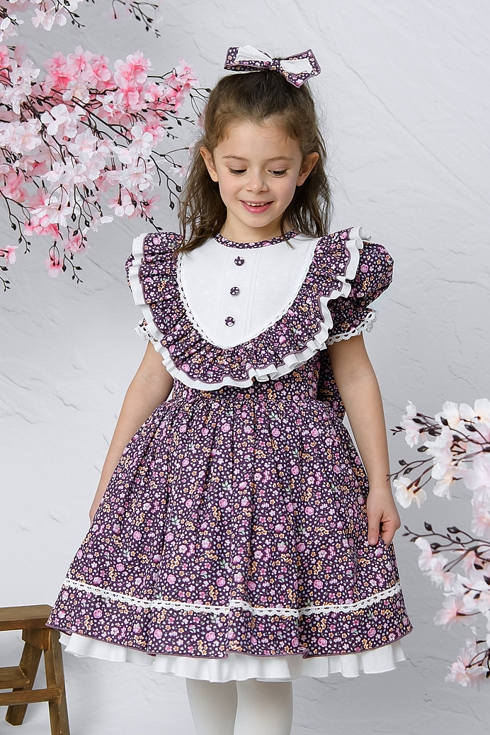 Nehir - Purple Flower Baby Girl Dress With Hair Accessory