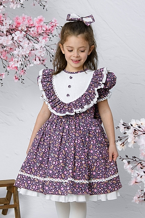 JBK Nehir - Purple Flower Baby Girl Dress With Hair Accessory