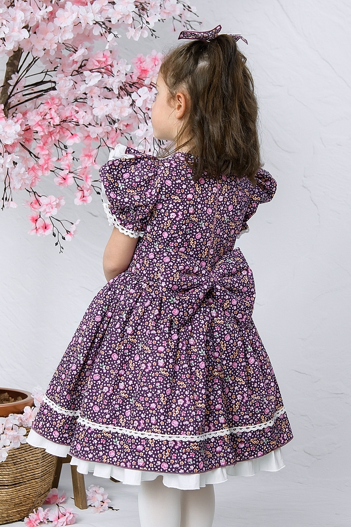 Nehir - Purple Flower Baby Girl Dress With Hair Accessory