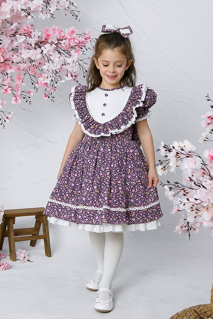 Nehir - Purple Flower Baby Girl Dress With Hair Accessory