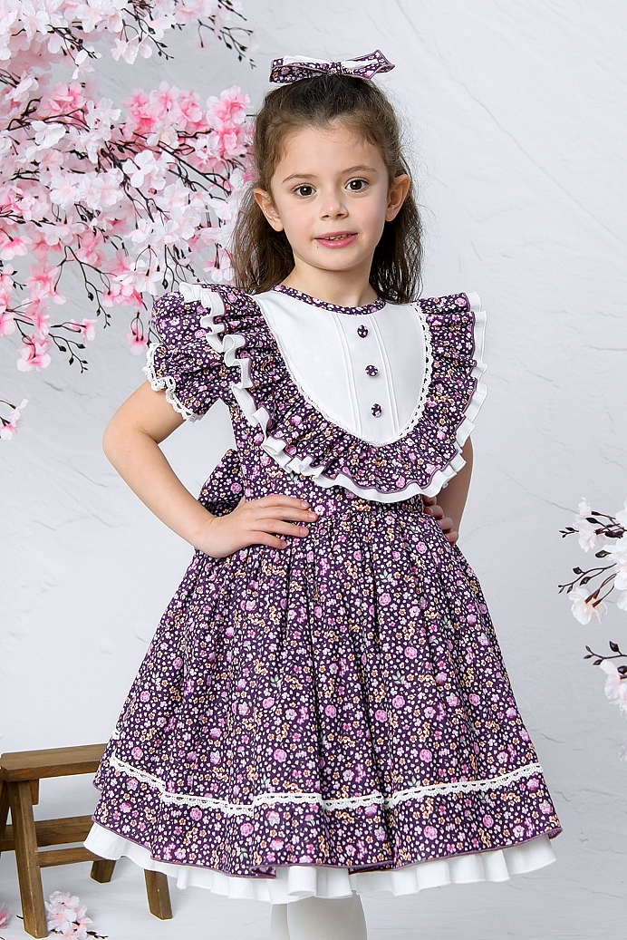 Nehir - Purple Flower Baby Girl Dress With Hair Accessory