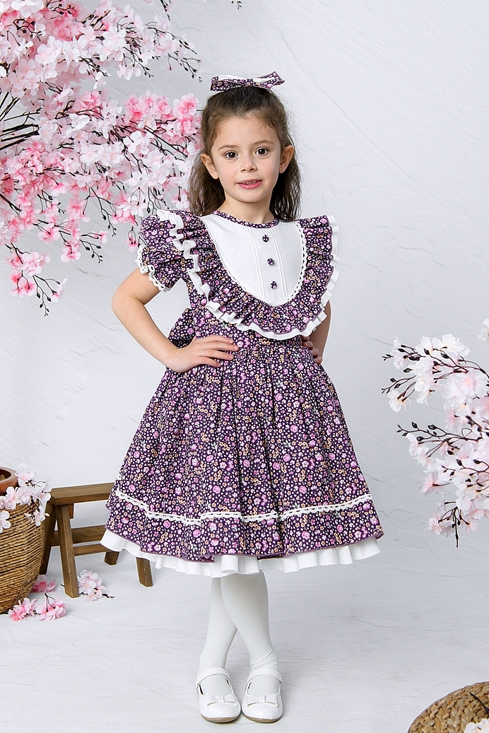 Nehir - Purple Flower Baby Girl Dress With Hair Accessory