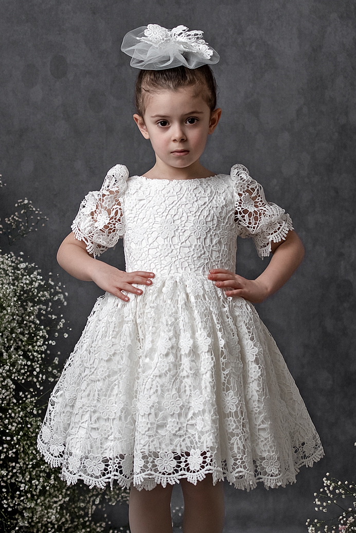 NESE - Baby Girl White Exlusive Dress With Hair Accessory