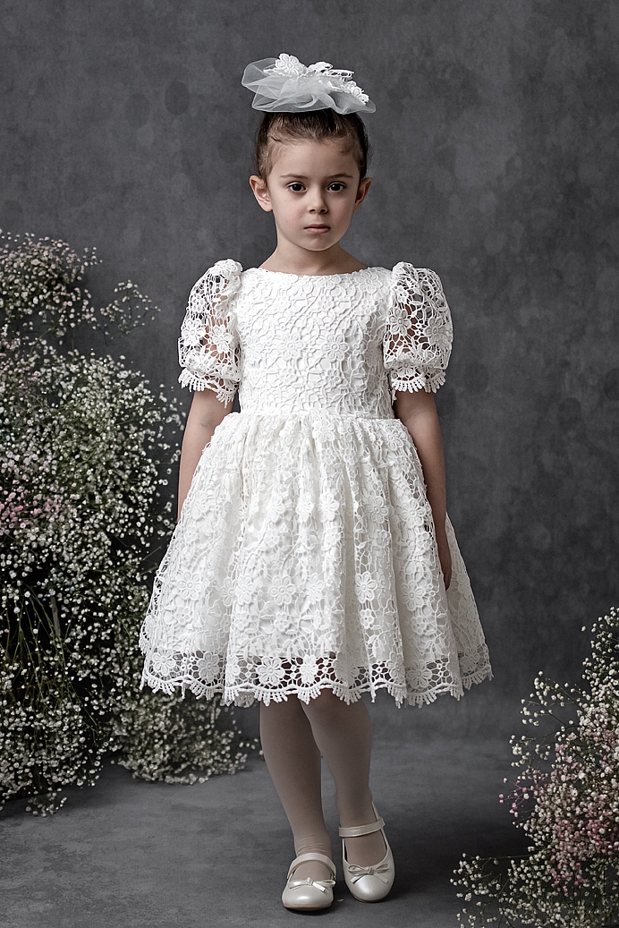 NESE - Girl White Exlusive Dress With Hair Accessory