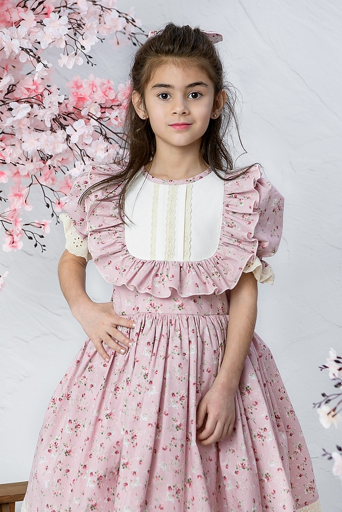 NISAN - Pink Flower Baby Girl Dress With Hair Accessory