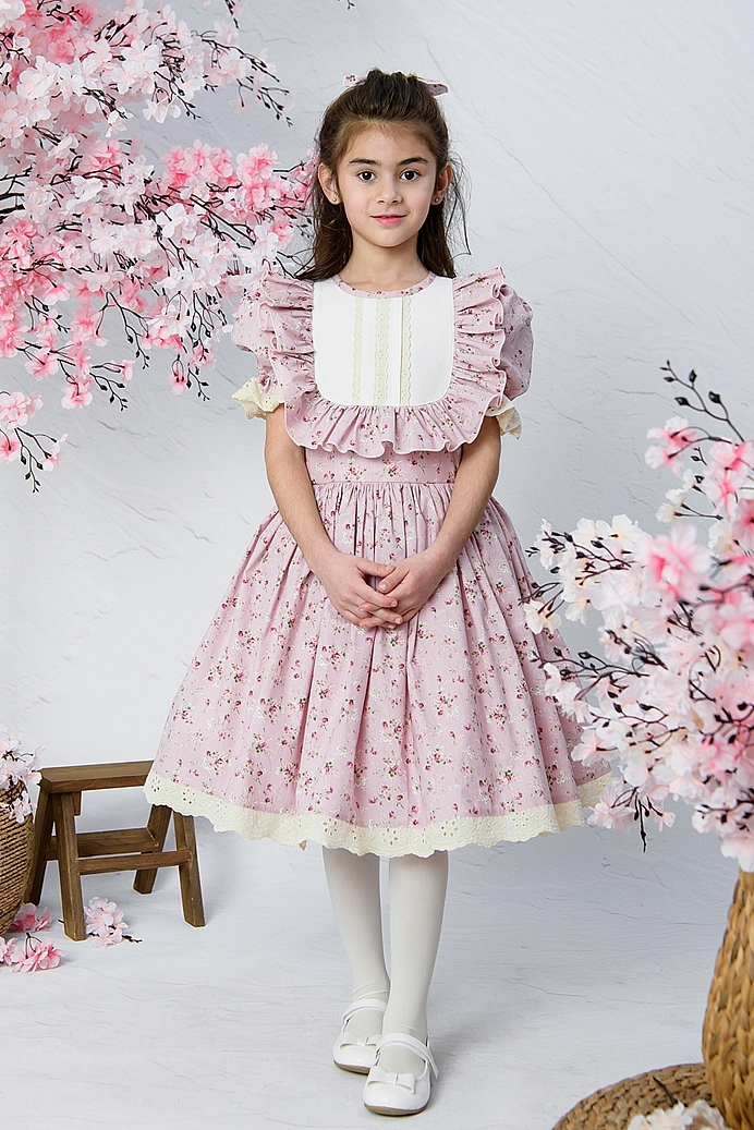NISAN - Pink Flower Girl Dress With Hair Accessory