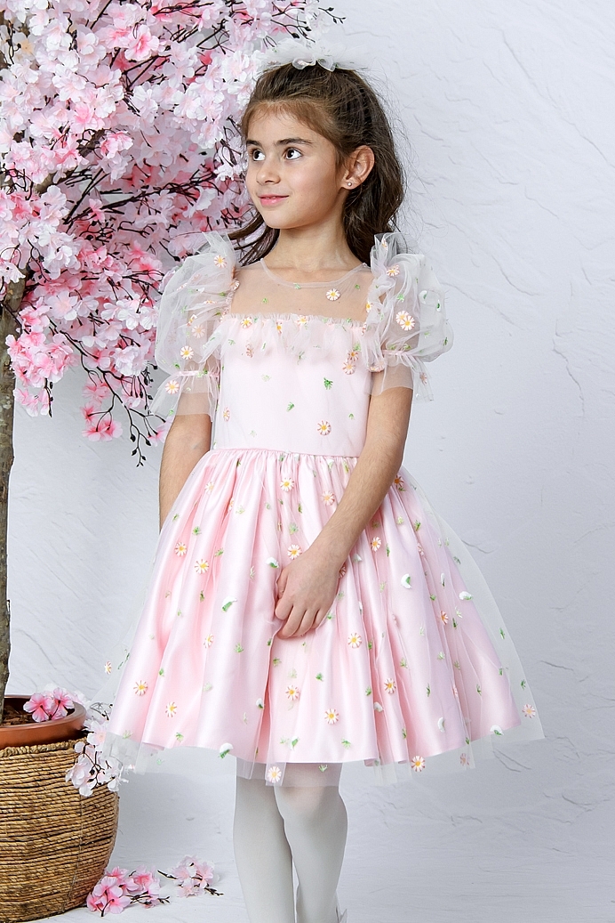 Papatya - Pink Daisy Baby Girl Dress With Hair Accessory