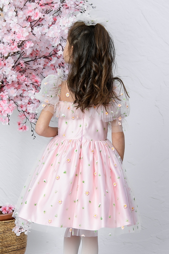 Papatya - Pink Daisy Girl Dress With Hair Accessory