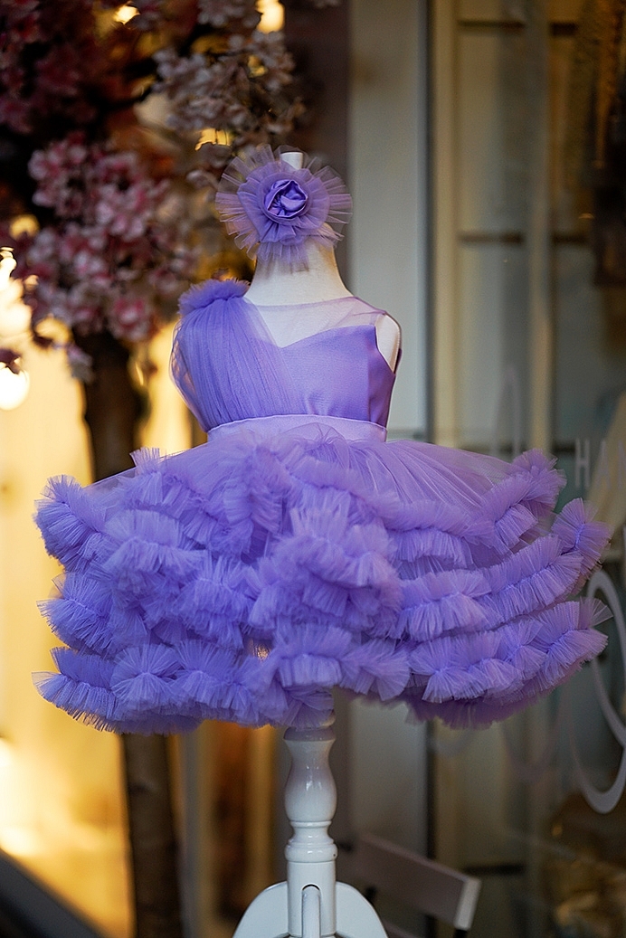 SİMGE - Color Options Baby Girls Dress with Voluminous Tutu Skirt & Hair Clip