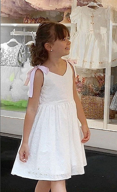 YELIZ - Pink Strap White Dress Dress