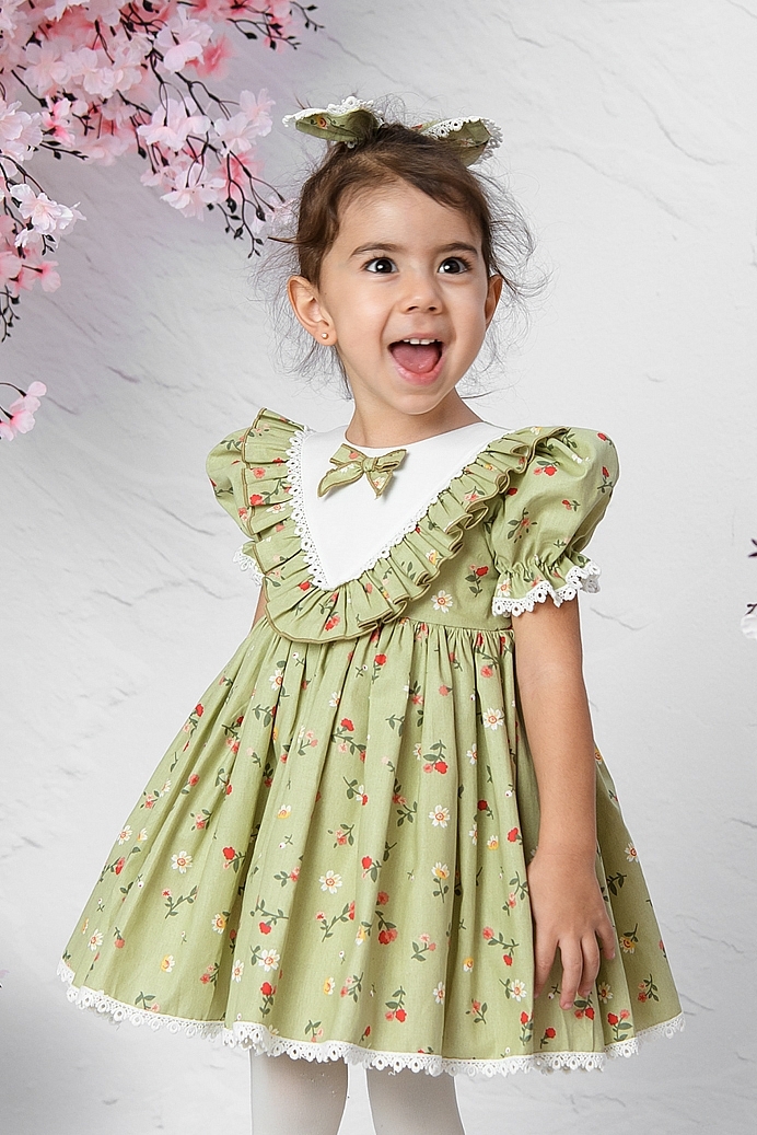 Yesim - Green Baby Girl Dress With Hair Accessory